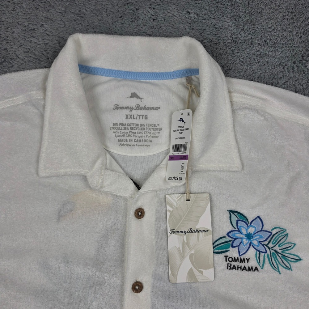 Tommy Bahama Terry Camp Shirt Mens XXL White Tropical Toucan Embroidered NWT - Picture 6 of 11
